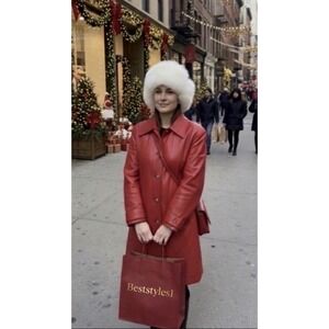 Vintage Lillie Rubin Red Soft Leather Y2K Snap Closure Swing Jacket Car Coat 2XL
